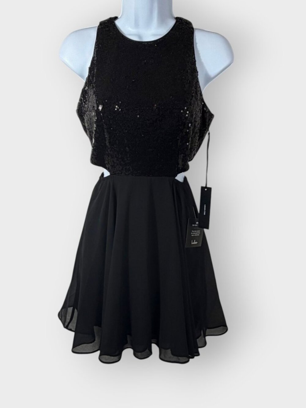 NWT Lulus Life Illuminated Skater Dress | XS | Black Cutout Sequins | Cocktail